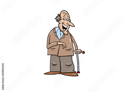Happy Elderly Man With A Walking Cane Laughing Out Loud