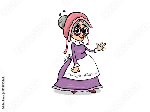 A Kindly Old Woman Wearing a Bonnet and Glasses Awaiting Visitors