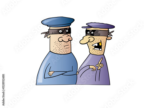 Two cartoon robbers planning a heist