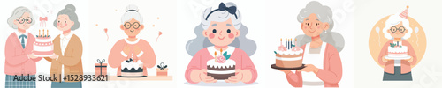 vector character grandma holding birthday cake