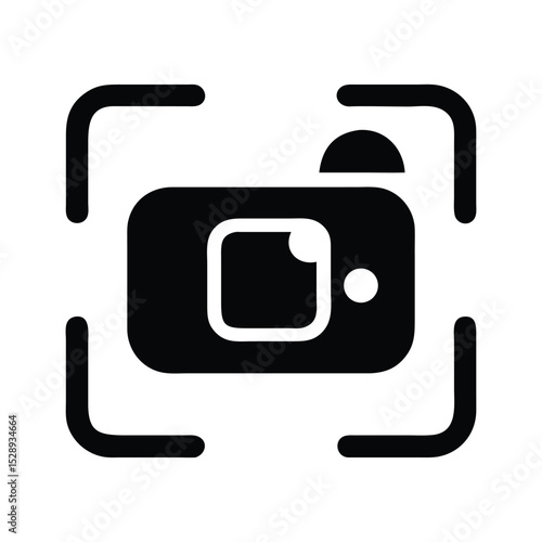 Black camera symbol with focus brackets for photography or videography concept