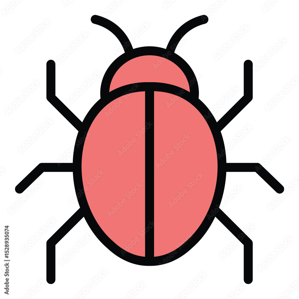 Bug icon flat line style illustration representing software errors and debugging, suitable for programming, quality assurance, and technology-related projects Bug icon flat line style illustration representing software errors and debugging, suitable for programming, quality assurance, and technology-related projects