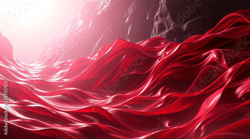 Red Flowing Fabric Waves – Modern Abstract Textile Art