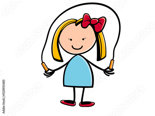 A Happy Young Girl Energetically Skipping Rope Outdoors Engaging in Fun Physical Activity