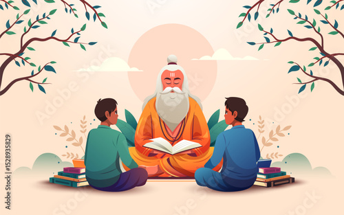 Guru Purnima Lecture with Teacher and Students Illustration