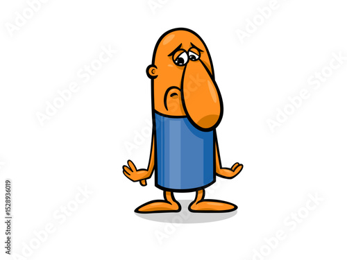 Sad cartoon man with big nose feeling down
