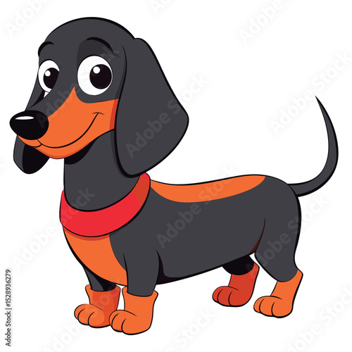 Vector illustration of a Cute cartoon dachshund smiles.