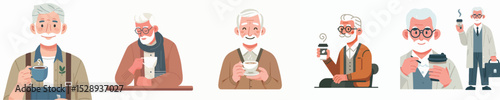 vector character grandfather holding coffee