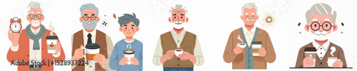 vector character grandfather holding coffee