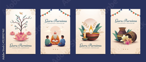 Guru Purnima Vertical Illustration Set