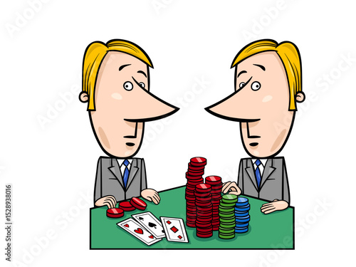 Two businessmen playing poker game illustration