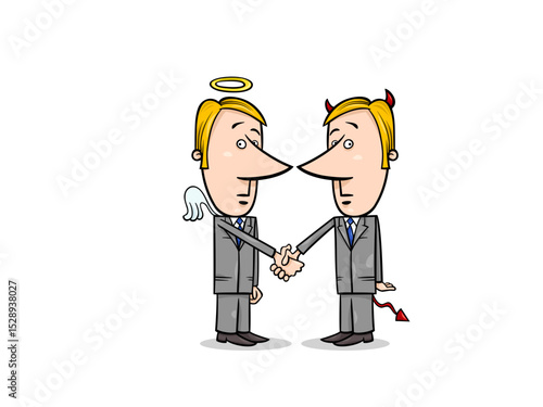 Angel and devil businessmen shaking hands