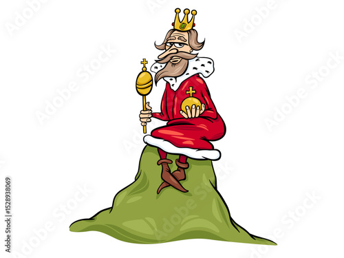 The Royal King Sitting on a Green Throne Holding a Scepter and Orb