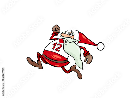 Funny cartoon santa claus running marathon
