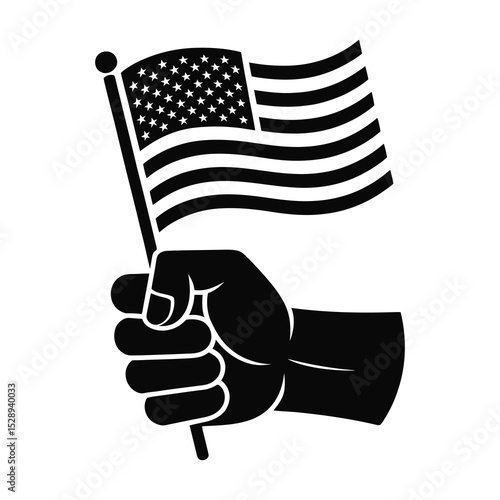 Fist holding small american flag illustration