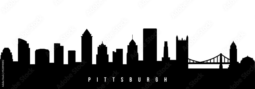 Obraz premium Vector silhouette illustration of Pittsburgh City urban skyline. Modern minimalist cityscape graphic, perfect for travel, banners or backgrounds.