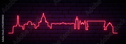 Red neon skyline of Messina. Bright Messina City long banner. Vector illustration.