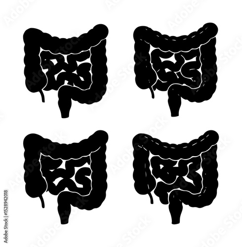 set of intestine silhouettes, isolated background