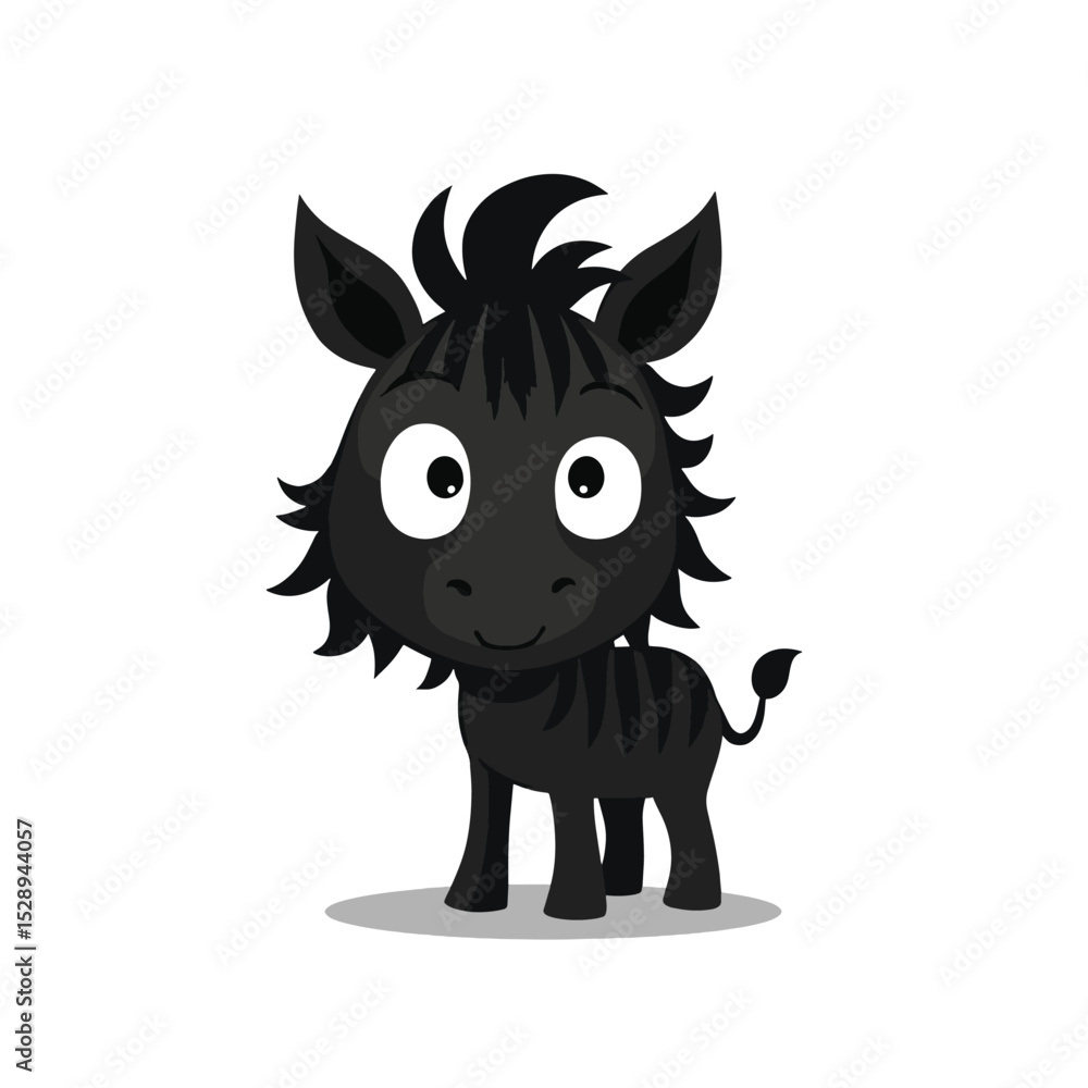 Minimalist Cartoon Zebra Black Silhouette Vector with Big Eyes and Short Mane on White Background Minimalist Cartoon Zebra Black Silhouette Vector with Big Eyes and Short Mane on White Background