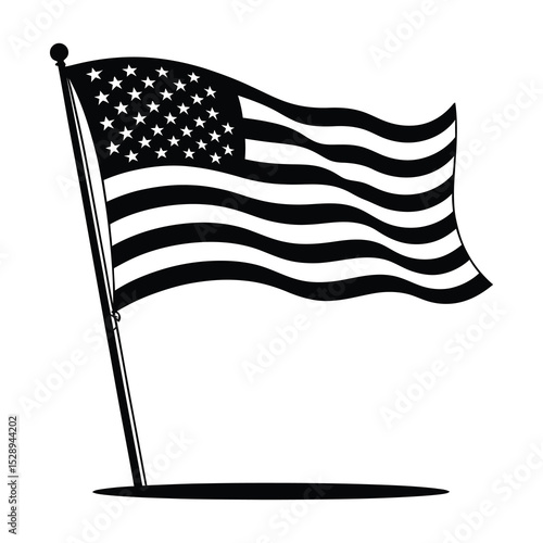 Black and white american flag waving illustration