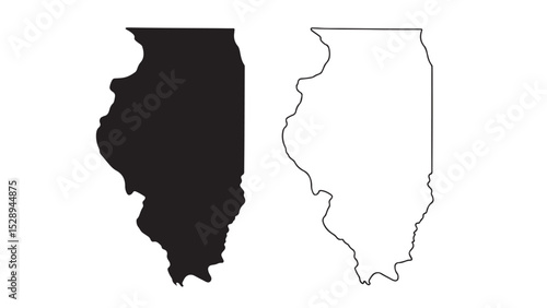 Illinois state map with black silhouette and outline on white background