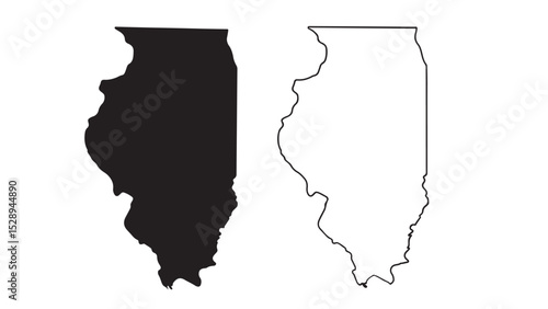 Illinois state map with black silhouette and outline on white background