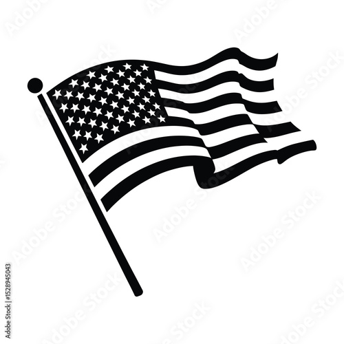 Waving american flag black and white icon
