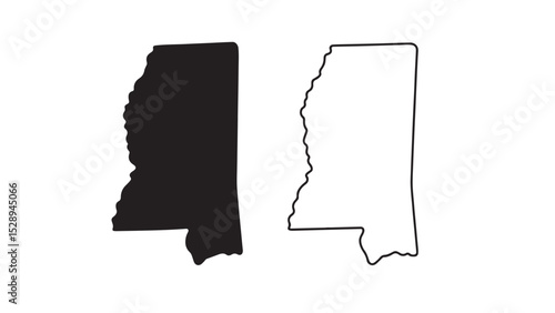 Mississippi state map with black silhouette and outline on white background
