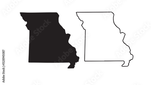 Missouri state map with black silhouette and outline on white background