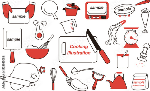 キッチン用品のシンプルイラストフレーム素材セット