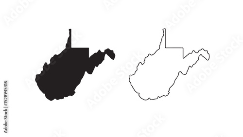 West Virginia state map with black silhouette and outline on white background