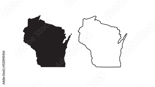 Wisconsin state map with black silhouette and outline on white background