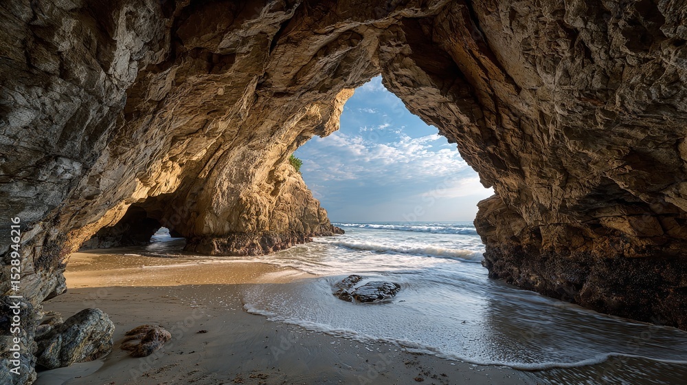 Obraz premium Beach cave landscape photography, ocean view, scenic travel destination, summer vacation, nature beauty