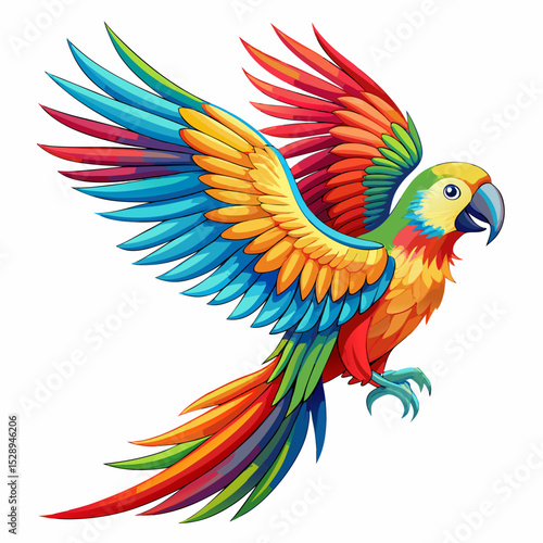Colorful flying parrot on a white background 