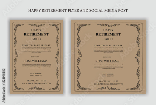 Retirement Flyer Design Template. Retirement Party Invitation Layout, square banner, and a4 poster, Retirement flyer template. Happy retirement party flyer design. 