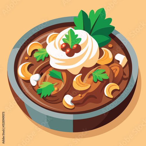 Hearty stew with whipped cream topping.
