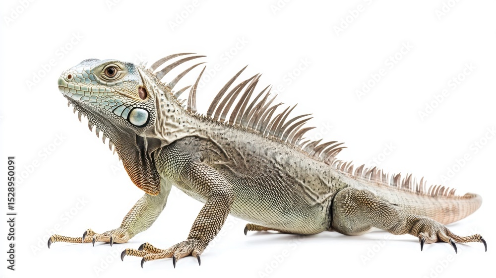 Obraz premium Isolated image of iguana in crawling pose with full scale and spine structure shown