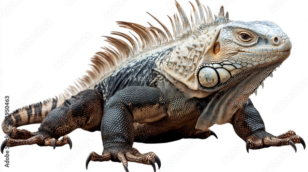 Obraz premium Spiny-tailed iguana mid-crawl with claws extended and tail curled, transparent background for cutout use