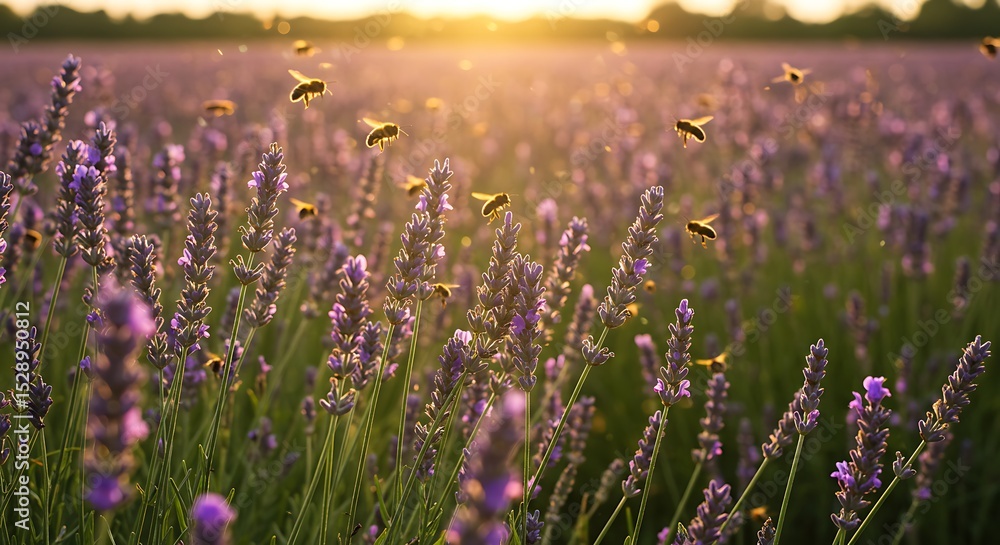 Obraz premium Lavender Field at Sunset with Bees