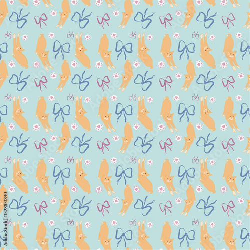 Cat bow coquette seamless background, with high quality resolution, for wallpaper and background, textile