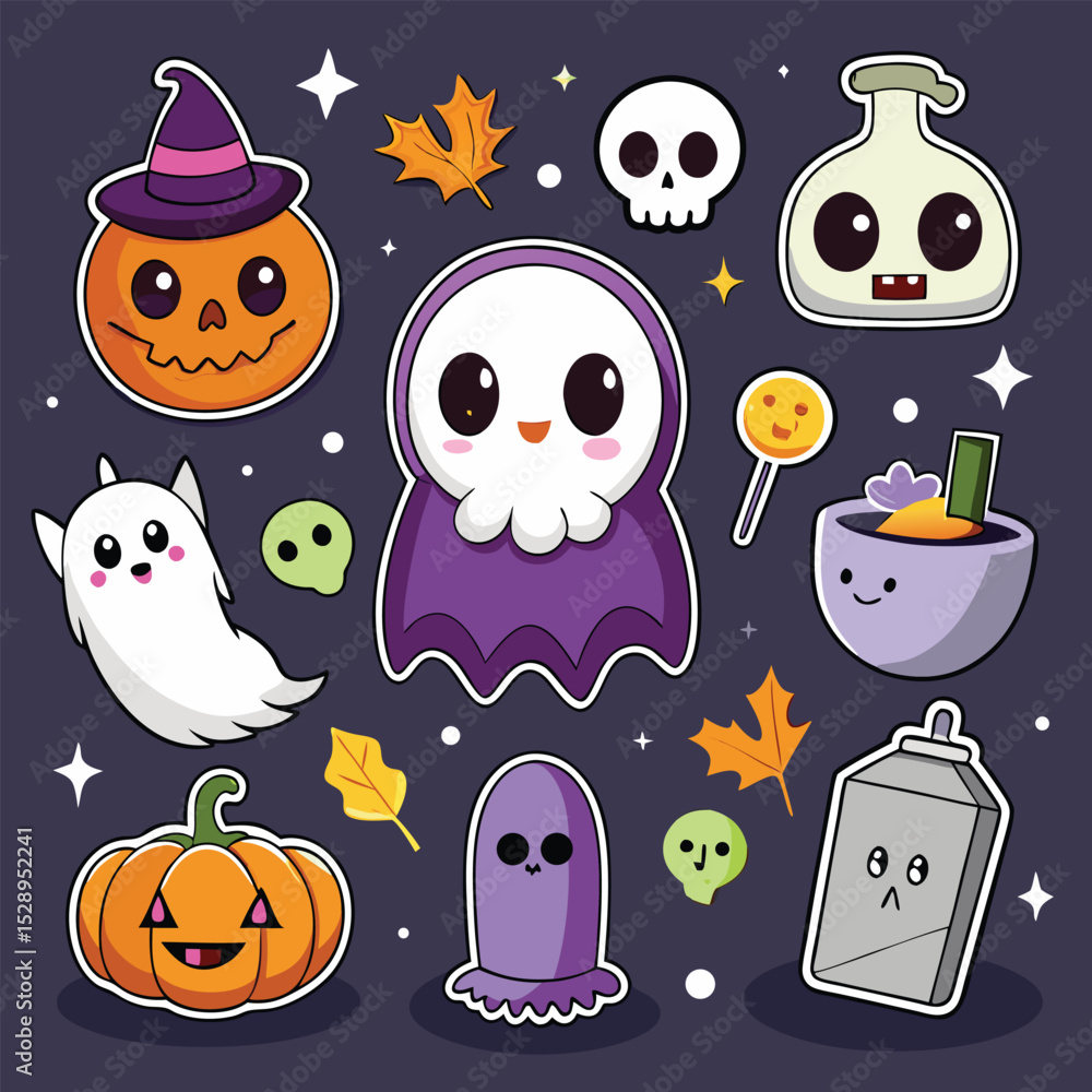 Fototapeta premium Set of Eight Cartoon Halloween Icons