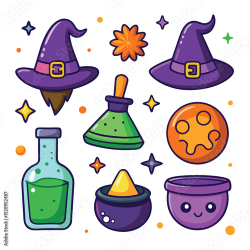 Set of Eight Cartoon Halloween Icons