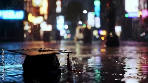 Wallpaper Mural Rainy Night Cityscape Reflections Urban Street Lights Wet Pavement Nightlife Ambiance With A Graduation Cap. Torontodigital.ca