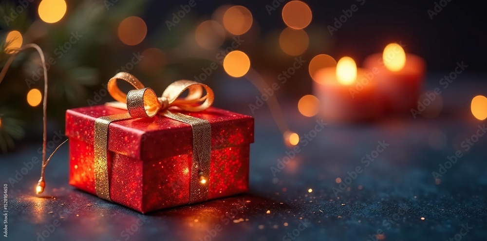 Vibrant gift boxes, gold accents, candlelight glow, image, luxury, warm Vibrant gift boxes, gold accents, candlelight glow, image, luxury, warm