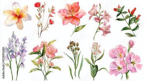 A watercolor illustration of a pink lily and a pink orchid, set against a white background.