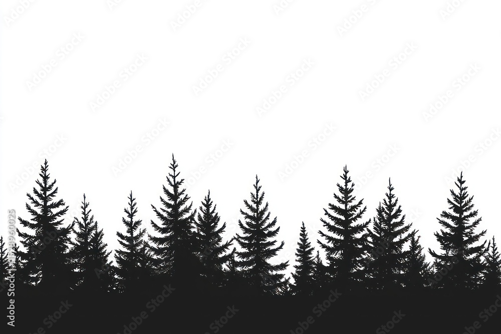 Obraz premium Pine tree border trees silhouettes black.