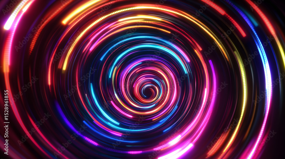 Obraz premium Vibrant abstract spiral of colorful light trails creating a dynamic and energetic pattern.