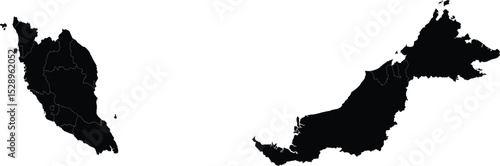 black silhouette map of malaysia for design, travel illustration or geographic project