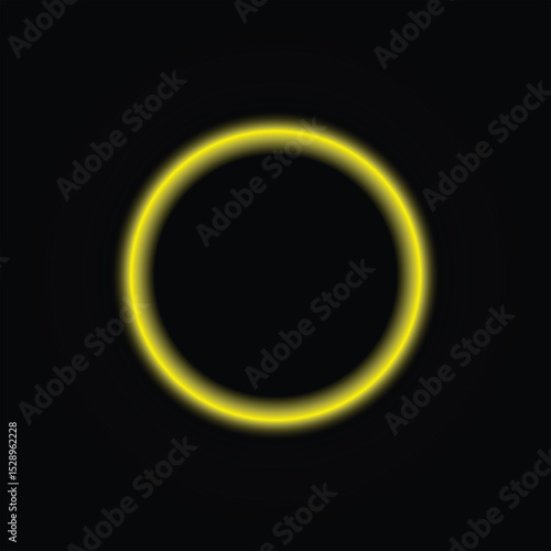 yellow neon circle wall decor, black background, wallpaper, vector illustration