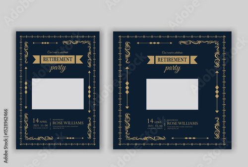 Set of retirement party invitation, square banner, instagram story and a4 poster, vector illustration Retirement Flyer Design Template. Retirement Party Invitation Layout, square banner, and a4 poster